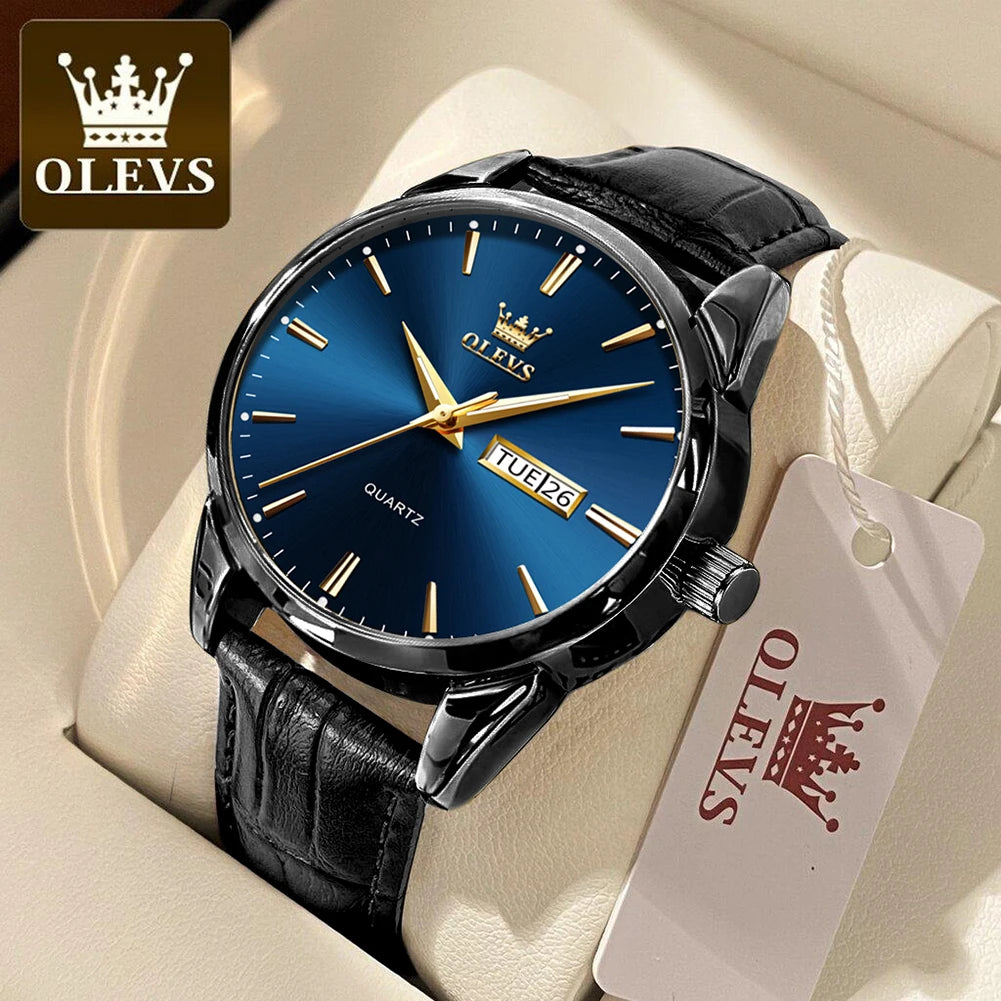 OLEVS 6898 Reloj de Mujer Original de Moda Reloj de Pulsera de Cuarzo Impermeable con Correa de Cuero Luminosa Doble Calendario Reloj de Señora