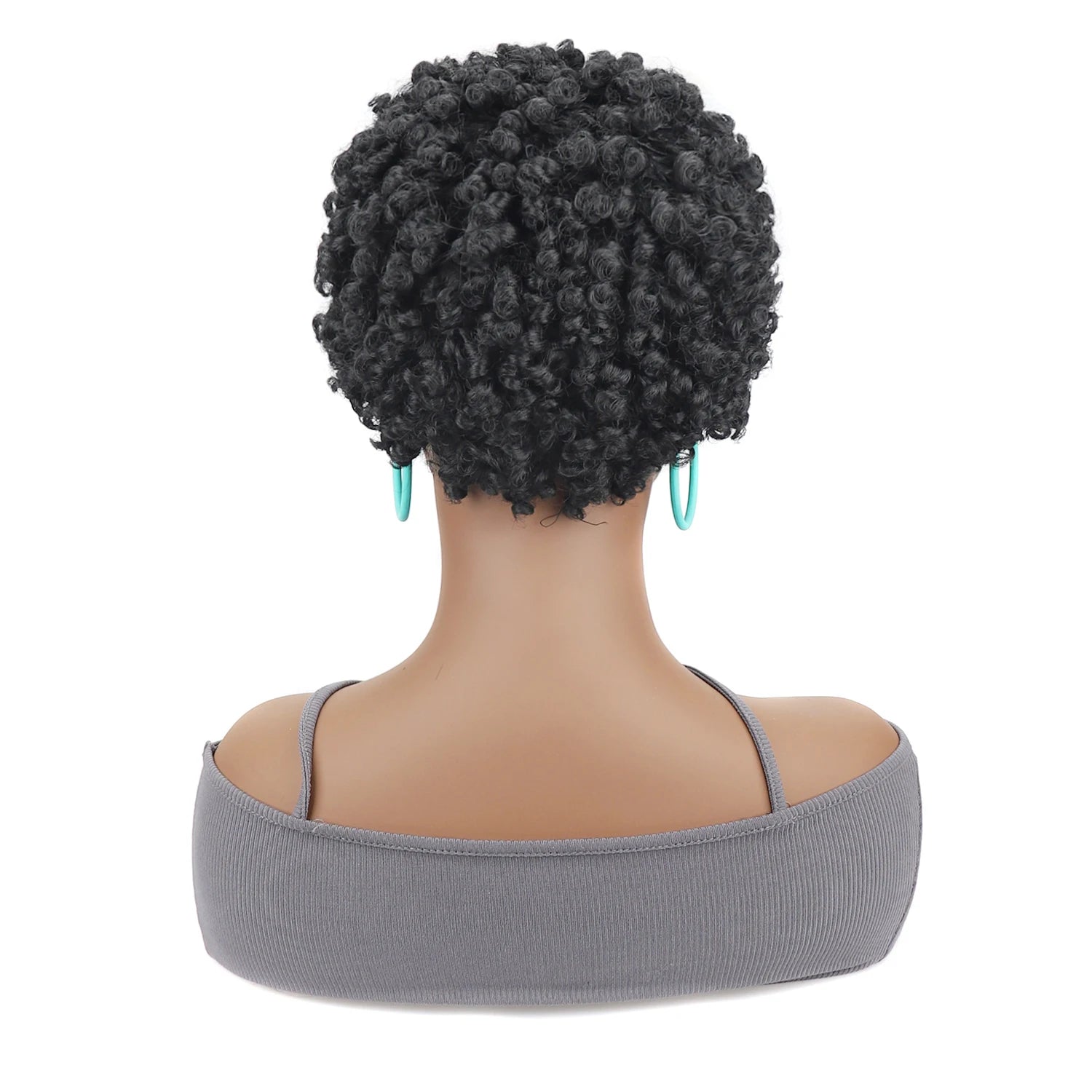 Short Mini Afro Kinky Curly Wigs Synthetic Tiny Spring Curl Pixie Wig with Bangs for Black Women Daily Cosplay