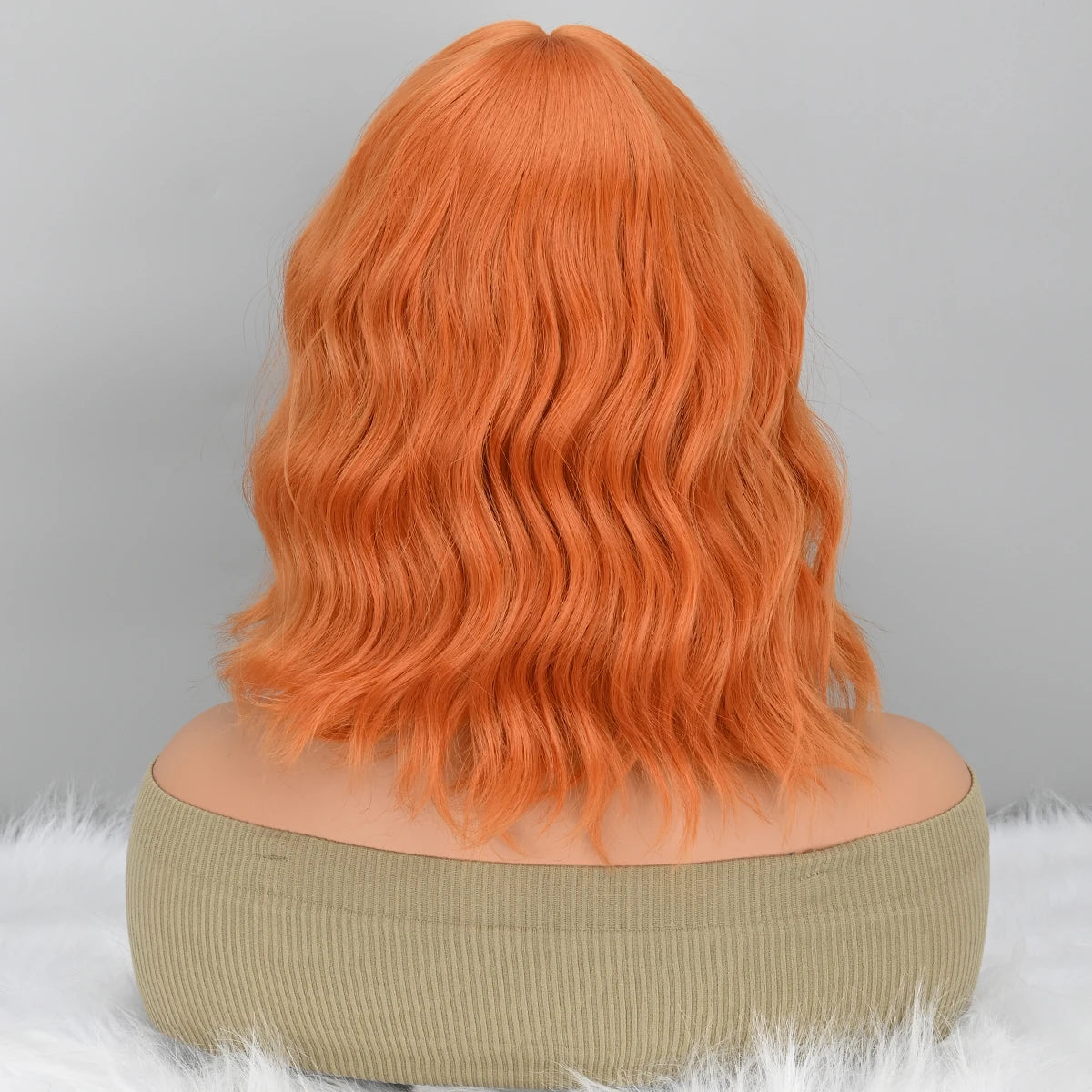 Short Wavy Curly Women Fresh Bright Synthetic Ordinary Flat Bangs Bob Wig (Light Orange)