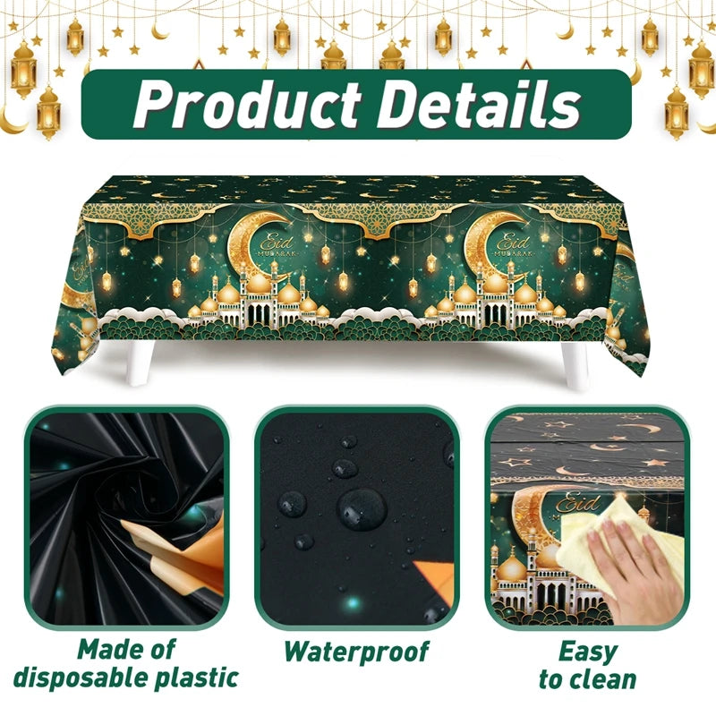 Eid Mubarak Stjernemåneduk Ramadan Kareem Dekor til Hjem 2025 Islamsk Muslimsk Fest Eid Al Adha Utstyr Slottbordduk