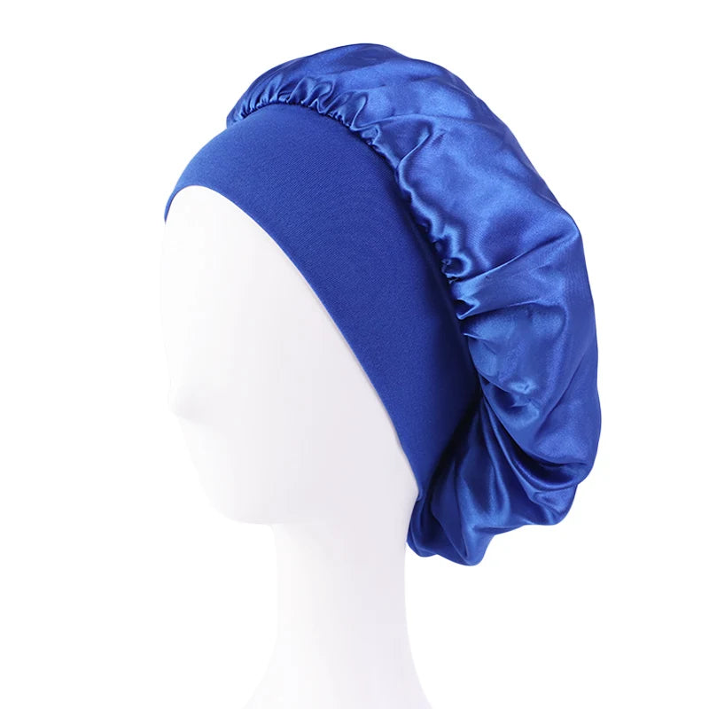 Gorros de satén lisos para mujer, con ala ancha, para dormir, bañarse, gorro unisex, con banda elástica, para el cuidado del cabello