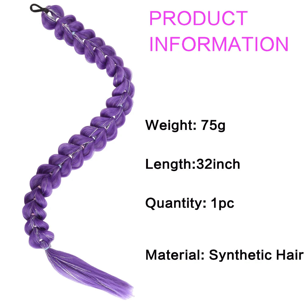 32" Extra-Long Synthetic Purple Braided Wig | Shimmering Metallic | Kids Christmas Costume Hairpiece