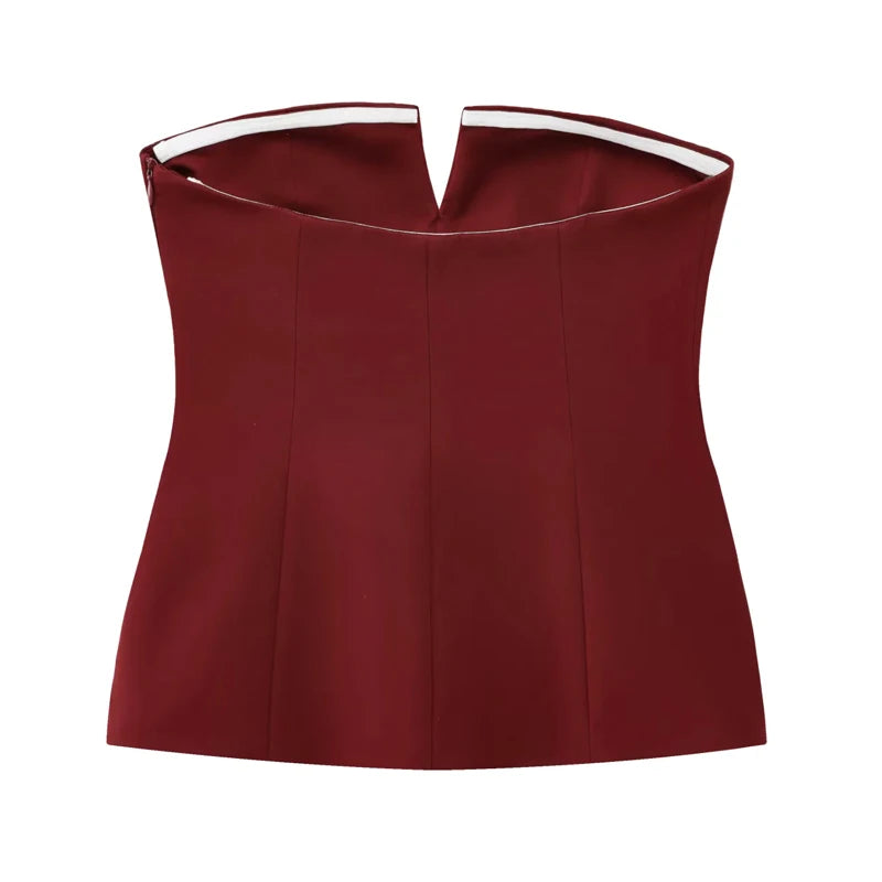 TRAF Tops para mujer Top corto sin tirantes blanco roto Corsé de verano para mujer Tops de tubo sexys sin espalda Camiseta sin mangas de color liso