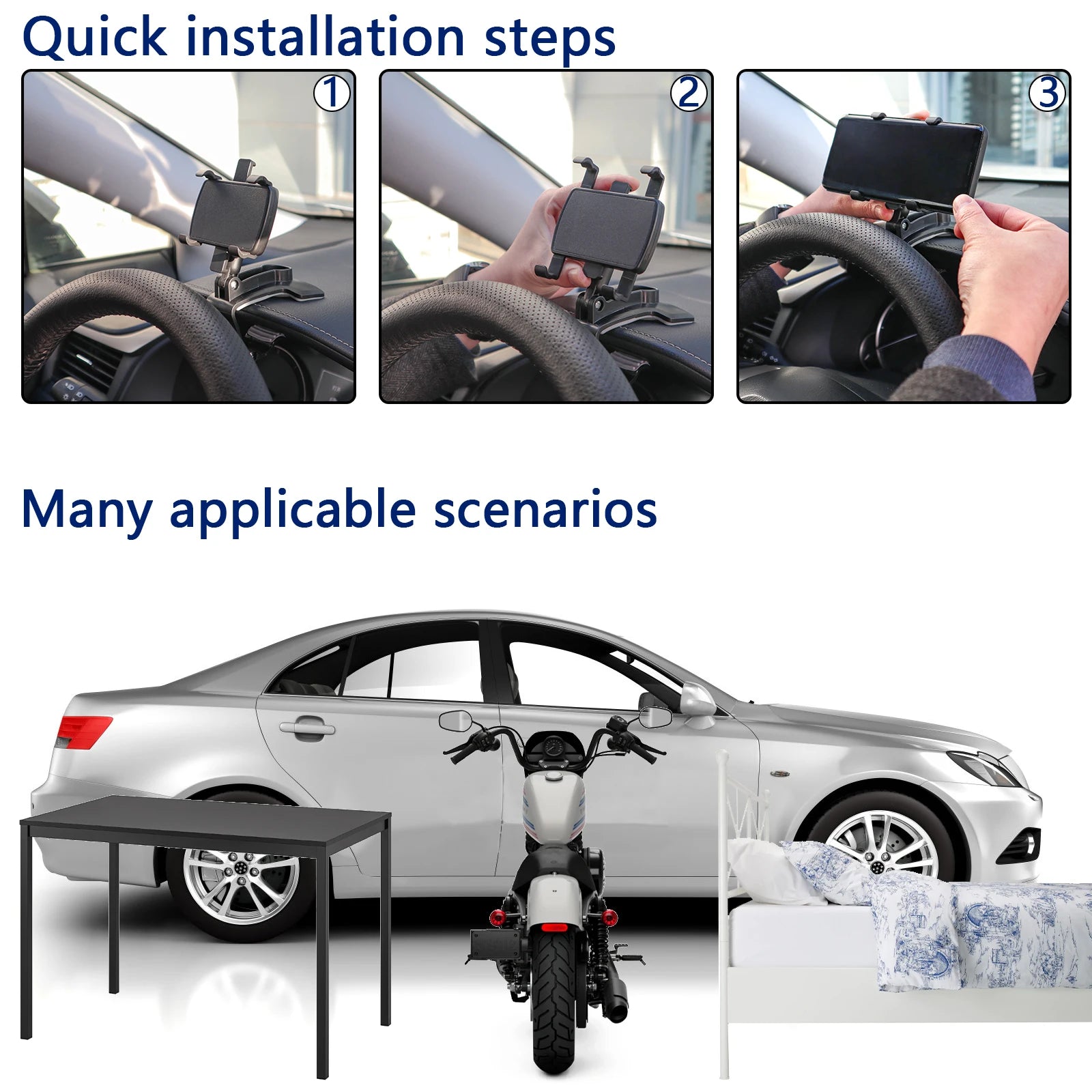 Soporte de teléfono móvil para salpicadero, soporte para coche, salpicadero, rotación de 360°, soporte multifuncional, soporte universal para GPS, clip