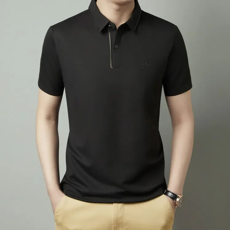 Polo de hombre, sin costuras, prémium, de lujo, tela fresca, casual de negocios, golf, corte ajustado, blusa con cuello, camiseta