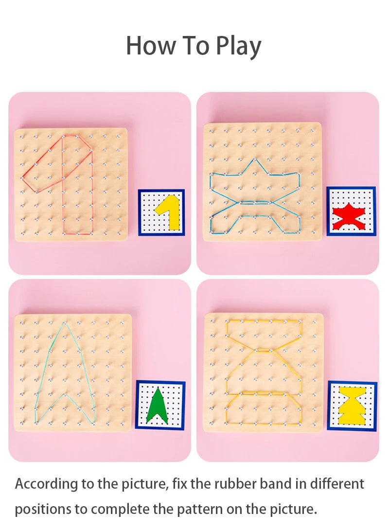 Juego de juguetes de madera Montessori de matemáticas para niños, figuras geométricas, banda elástica, tabla de clavos, juguete educativo creativo, regalo de Navidad ideal