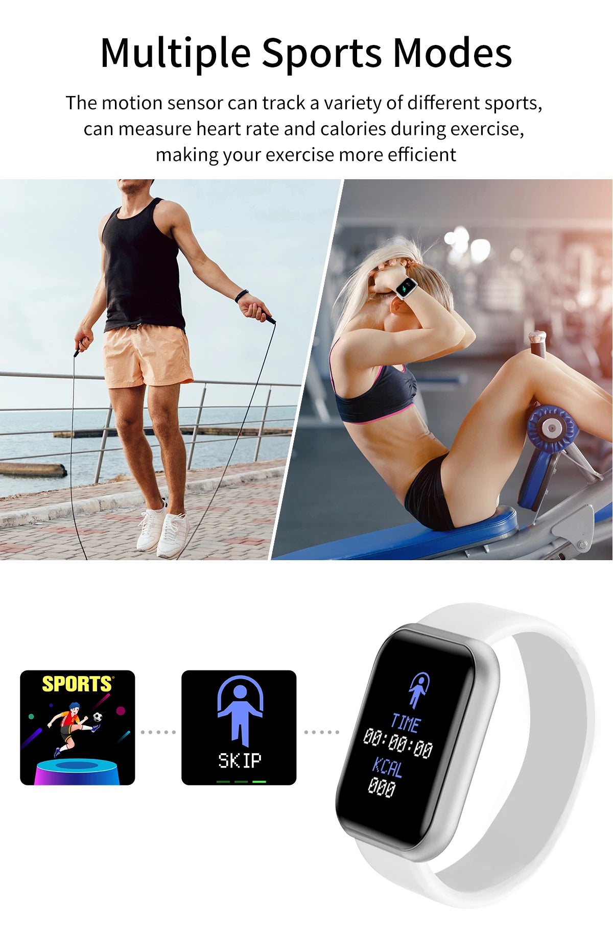 Smartarmbånd Smartklokker Menn Kvinner Gaver Sport Blue Tooth Band Puls Blodtrykk Fitness Tracker For Android IOS