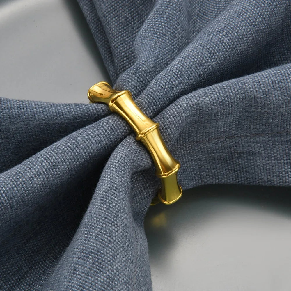 Servilleteros Anillos de Metal Dorado con Diseño de Bambú para Fiestas, Versátiles, para Bodas, Cenas y Decoración de Mesa