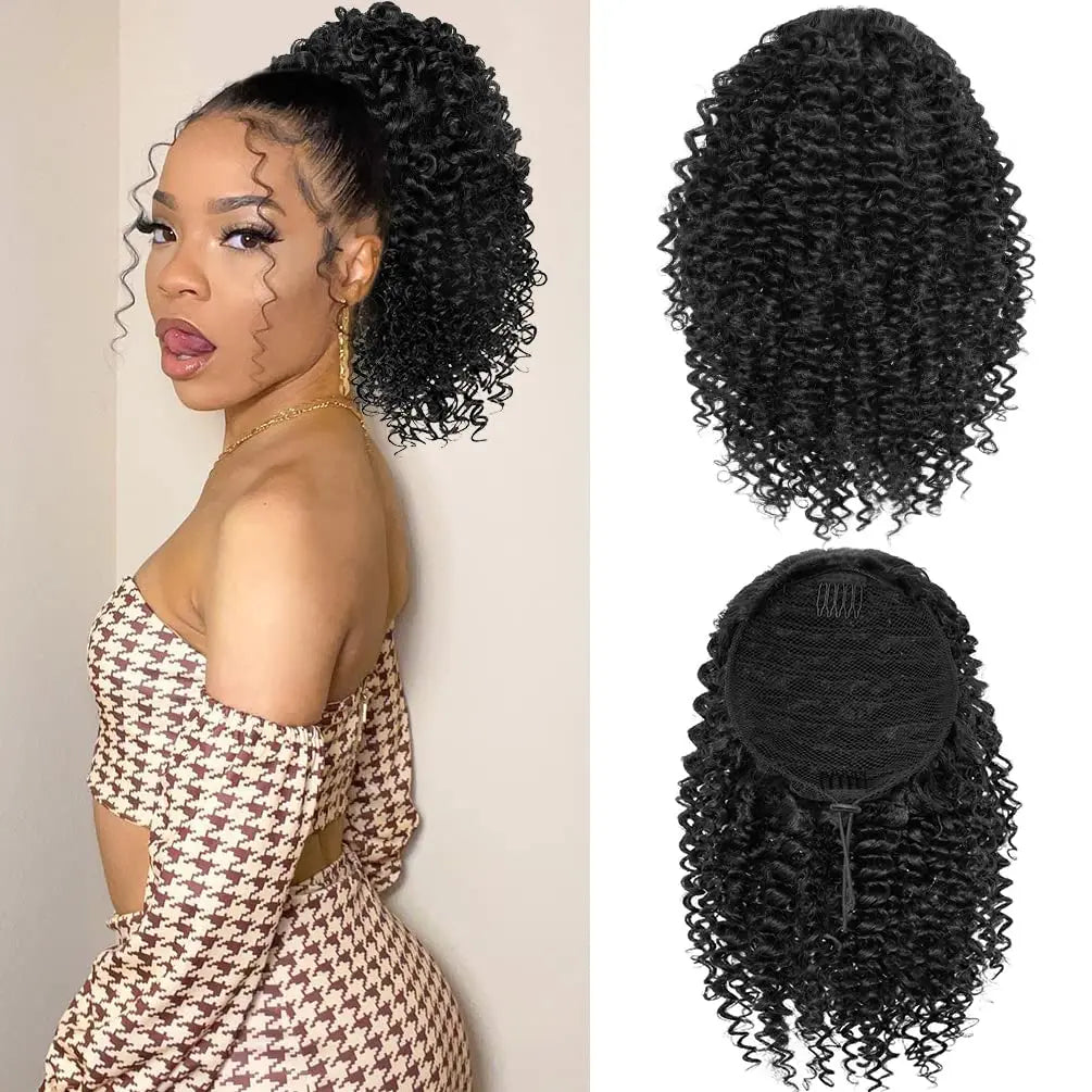 Synthetic Short Afro Kinky Curly Ponytail Hair Piece for African American Ponytail Extension Afro Kinky Curly Ponytail for Women