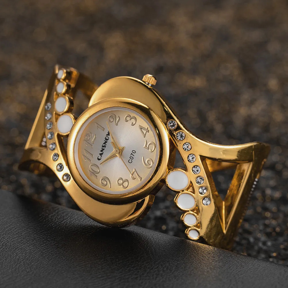Reloj de pulsera de lujo con cristales para mujer