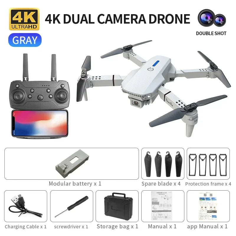Dron profesional mini de control remoto E88 4K HD con cámara aérea WiFi FPV, cuadricóptero plegable, helicóptero RC, juguete para niños, regalo