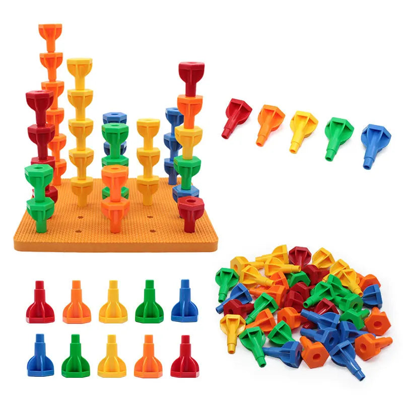 Juguetes Montessori para niños: Bloques apilables, juego de mesa de construcción de bloques de partículas grandes para educación temprana