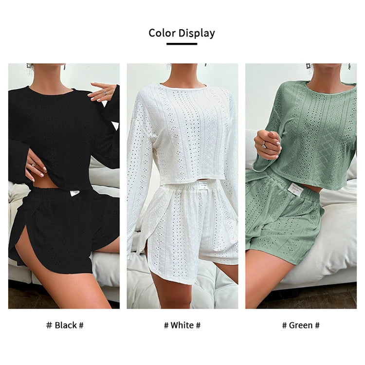 Conjunto de pijama para mujer, ropa de dormir, ropa de descanso, otoño, suave y cómodo, tops de manga larga con pantalones cortos, pijama de mujer, ropa de casa, 2 piezas