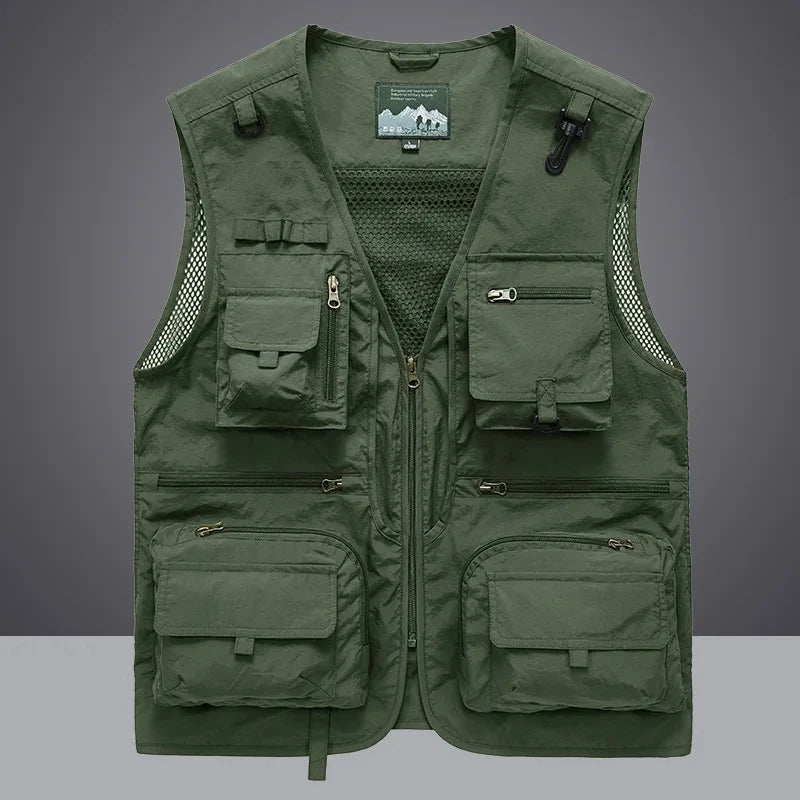 Nuevo chaleco táctico para hombre, chaleco de engranaje con correas, abrigo de verano para fotógrafo, chaleco de herramientas, muchos bolsillos, chaqueta de trabajo de malla sin mangas para hombre