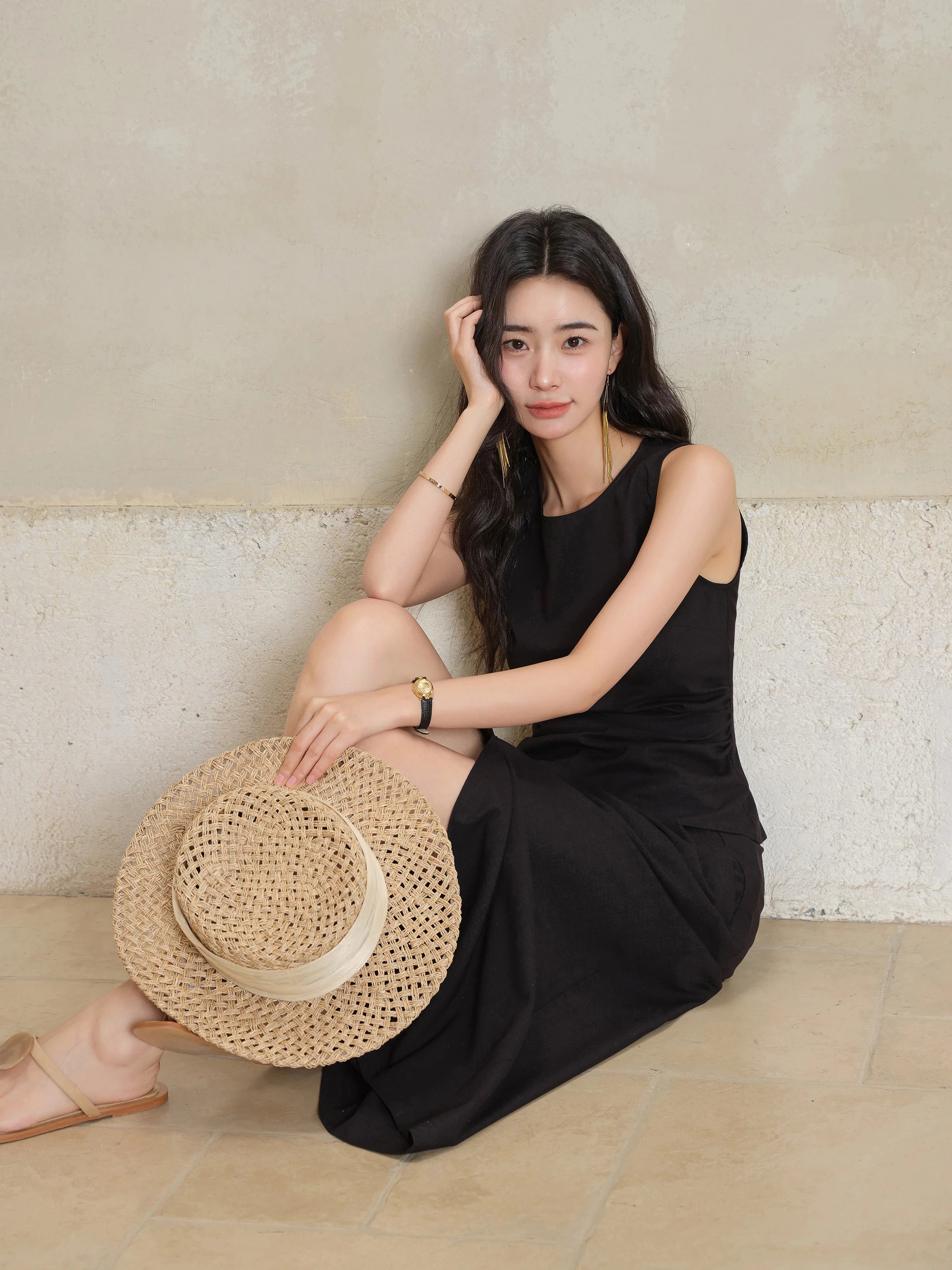Conjunto de dos piezas de top y falda sin mangas para mujer, corte delgado, top con bajo dividido y falda maxi recta, conjunto elegante a juego de verano