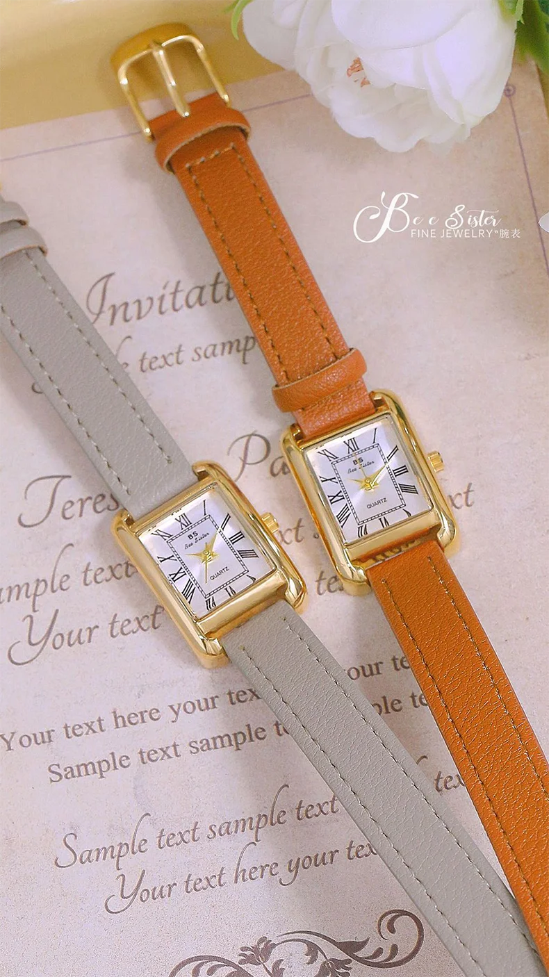Reloj de mujer elegante retro pequeño cuadrado, correa de cuero de alta calidad, reloj de pulsera impermeable, regalo para novia
