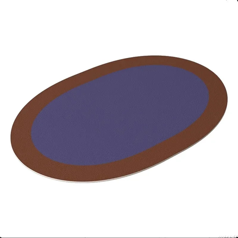Manteles individuales de PU para mesa, impermeables, antideslizantes, aislantes, de cuero, estilo navideño, posavasos, alfombrilla elíptica bicolor