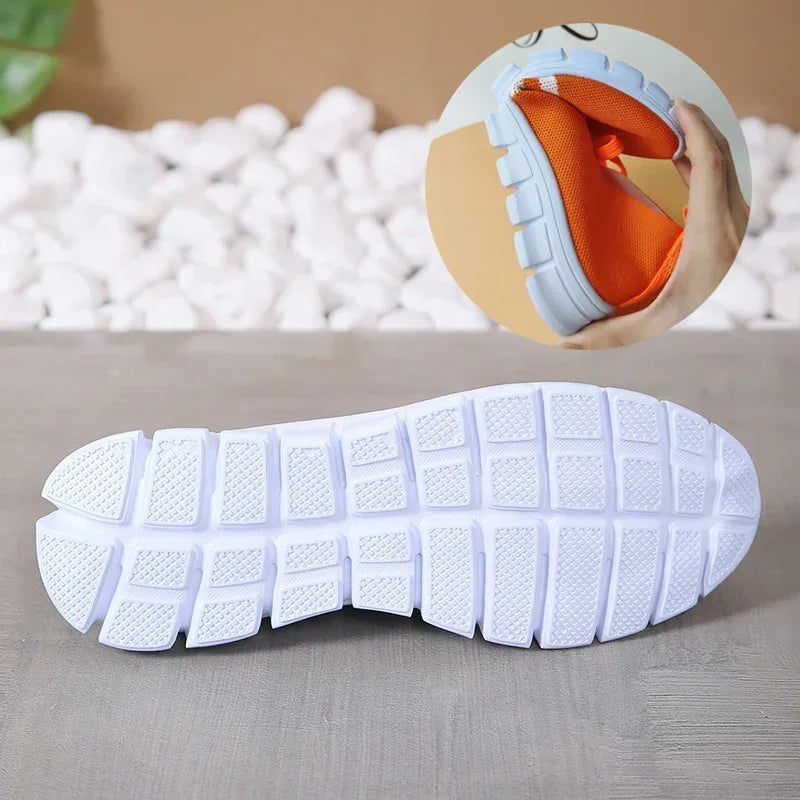 Zapatos planos de punto transpirables a rayas para mujer, zapatillas informales con cordones de suela blanda, mocasines ligeros antideslizantes de talla grande 43 para mujer