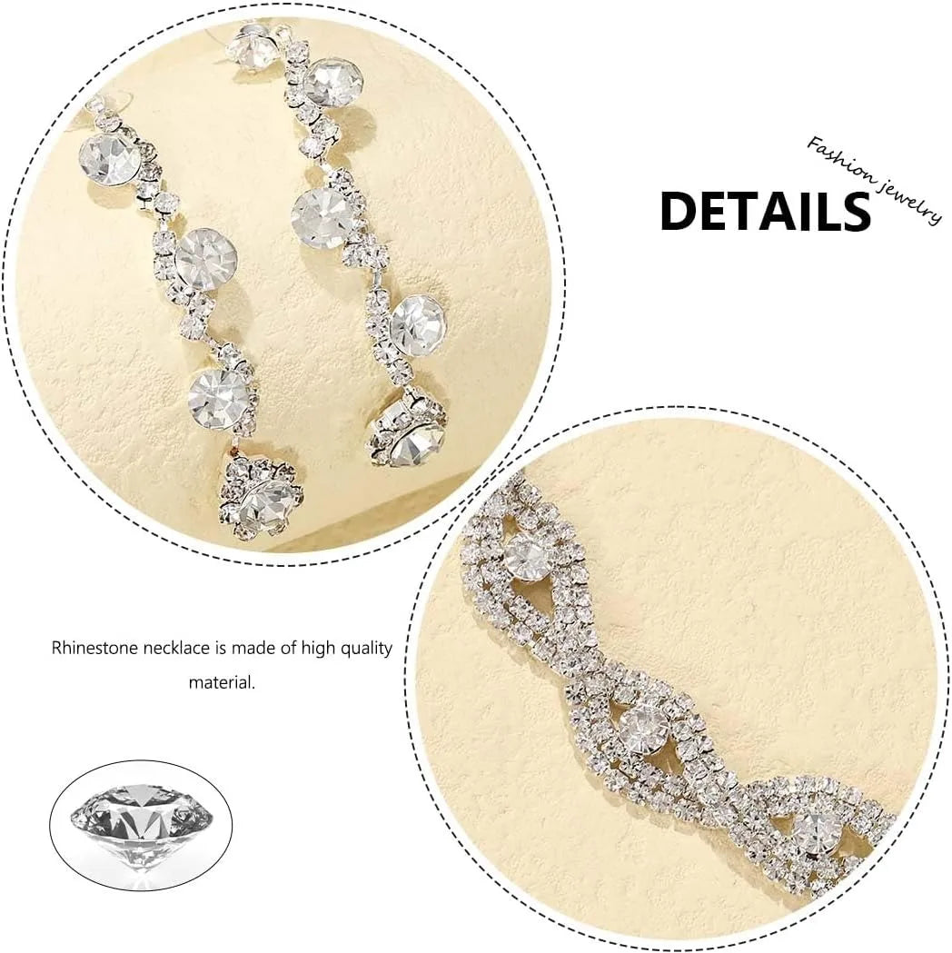 Juego de joyas para mujer: pendientes de diamantes de imitación, pendientes de plata, pulsera, collar, regalo para fiestas de graduación o bodas