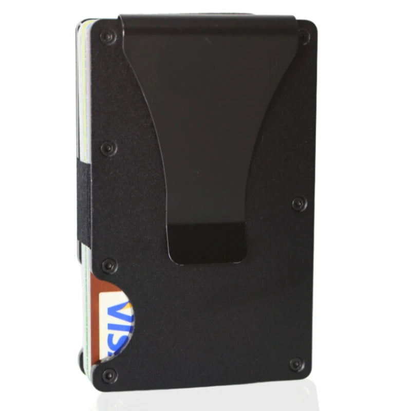 Portefeuille fin pour homme - Portefeuille minimaliste avec blocage RFID et poche avant - Portefeuille en métal avec pince à billets