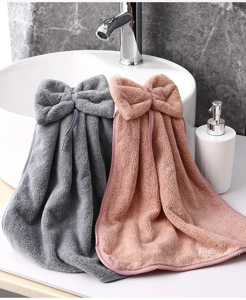 Toallas de mano con lazo para cocina, baño, de terciopelo coral, microfibra, suaves, de secado rápido, absorbentes, paños de limpieza, toalla de rizo para sauna en casa