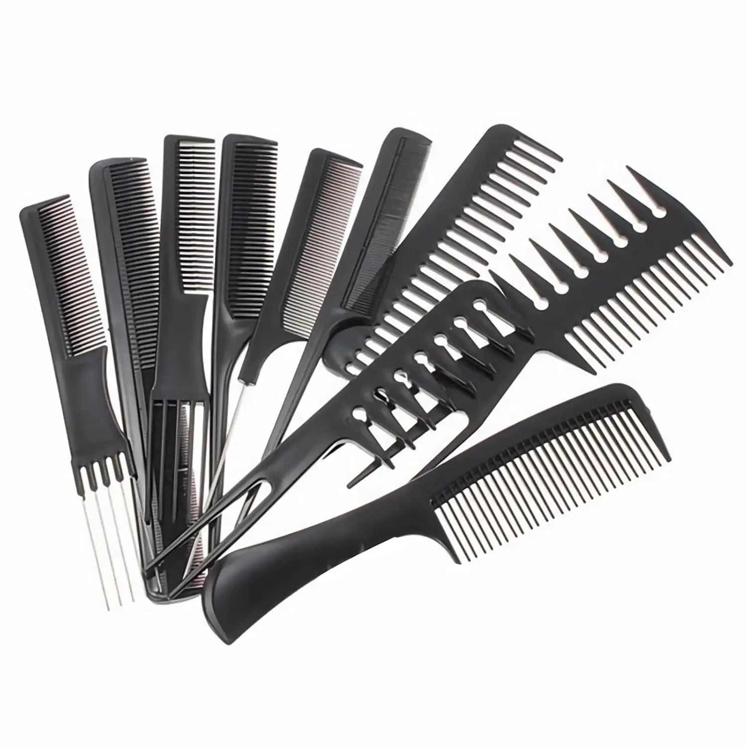 Ensemble de 10 peignes de coiffure professionnels, peignes plats en plastique noir