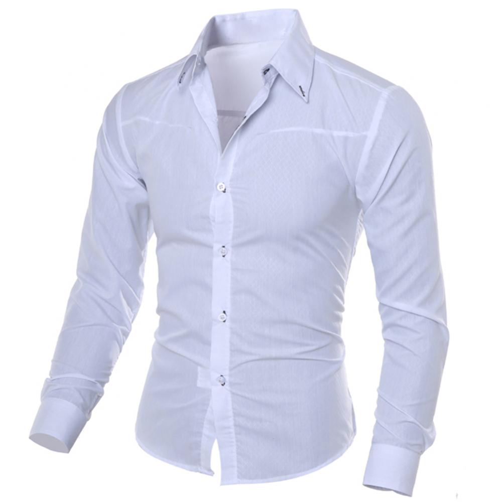 Camisa de vestir de negocios para hombre, de lujo, informal, social, formal, con solapa, manga larga, corte ajustado, color liso