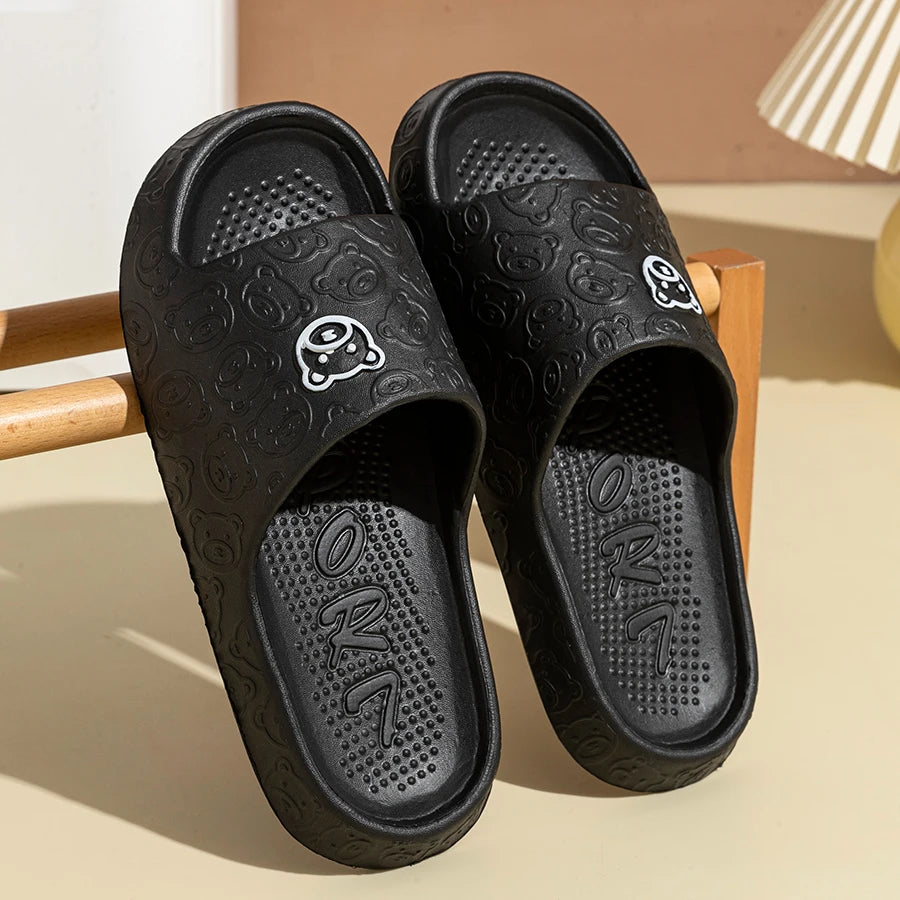 Verano Moda Hombre Zapatillas Estampado Osito Sandalias Interiores Baño Antideslizantes Suaves Mujer Dormitorio Zapatos Casuales Pareja