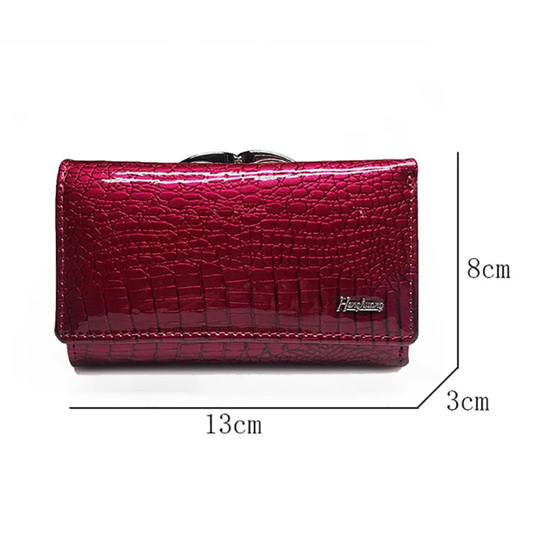 Cartera de piel charol de lujo para mujer Estilo euro-americano Monedero de diseñador Piel de vaca Patrón de cocodrilo Compacta Alta calidad
