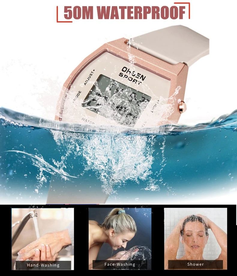 Reloj deportivo digital para mujer, resistente al agua, a la moda, blanco, para damas, reloj de pulsera electrónico para niños, relojes LED con alarma, regalos