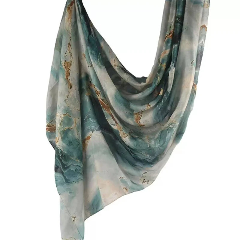 Estampado de acuarela, hiyab musulmán, pañuelo de mármol, suave, transpirable, protección solar, ligero, chal de playa de verano para mujer
