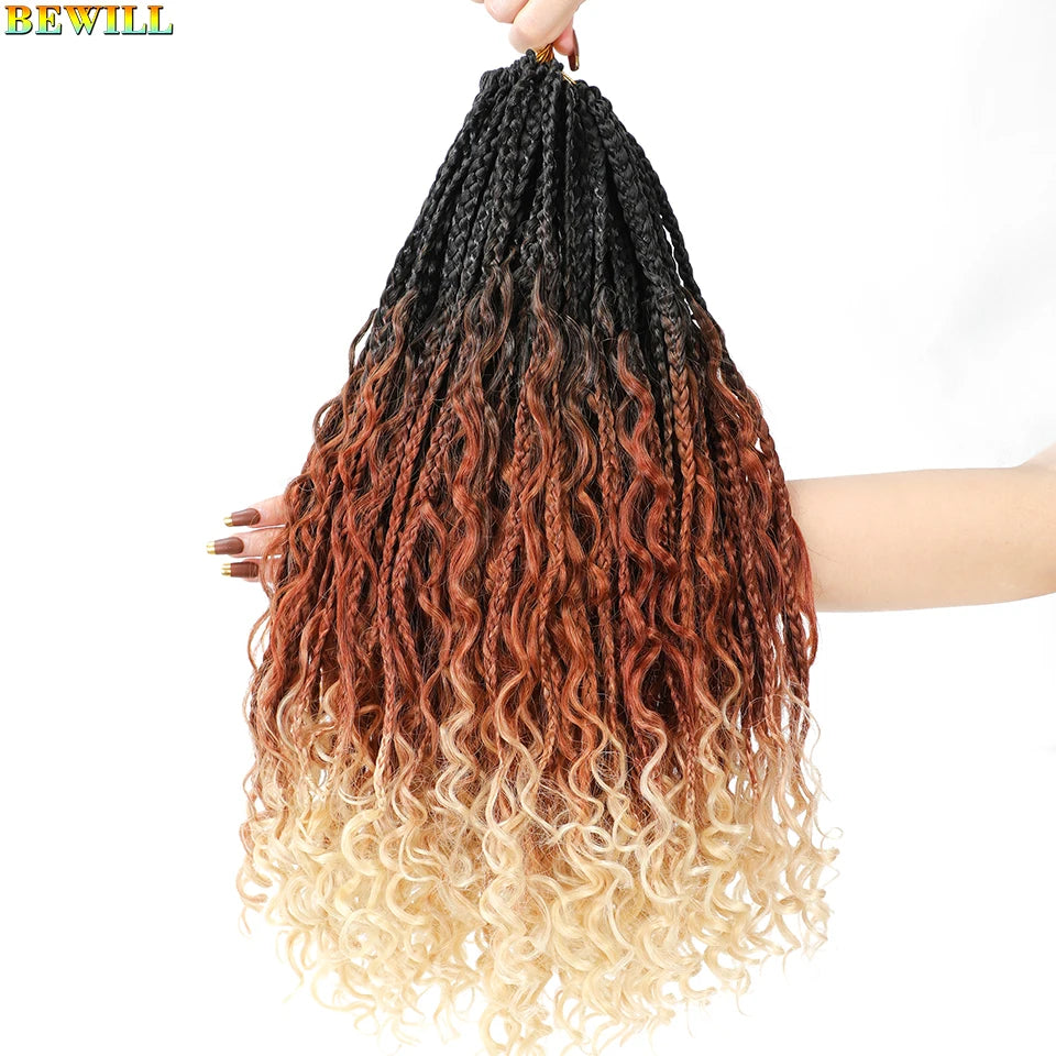 18" Long Boho Braids Extensions Goddess Box Braids Crochet Hair Black Purple Pink Synthetic Braiding Hair Bohemian Hippie Braids