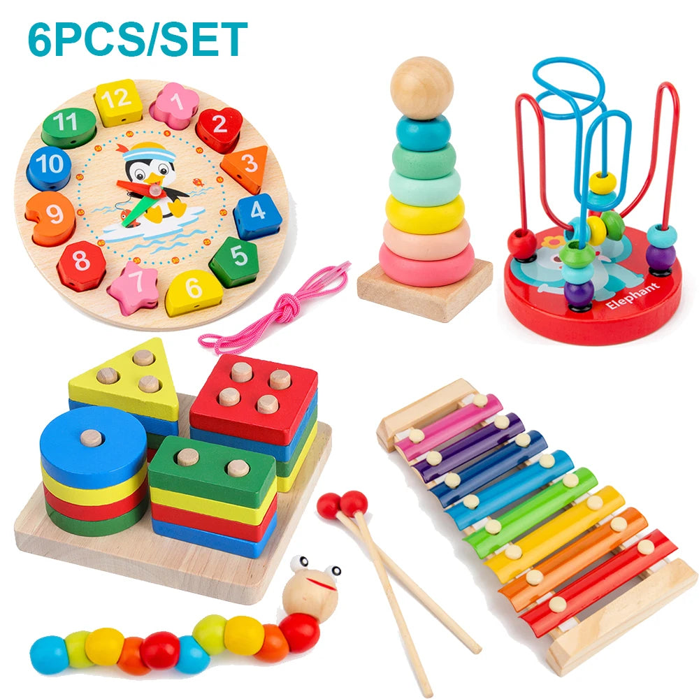 Montessori Bebé Juguetes Niños Rompecabezas 3D Madera Juegos Bebé Aprendizaje Temprano Juguetes Educativos Madera Para Niños Regalos Cumpleaños
