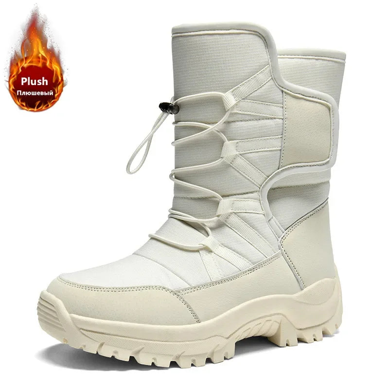 New Winter Women Boots Warm Plush Mid-Calf Women's Snow Boots Lace-up Outdoor Waterproof Hiking Boots Chaussures Femme Size 42