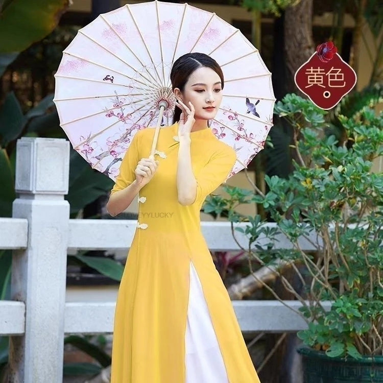 Women’s Vietnamese Ao Dai – Elegant Long Cheongsam Dress for Dance & Performance
