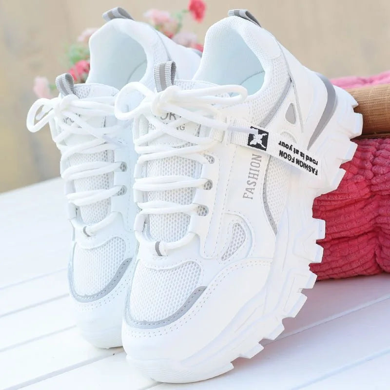 Women Sneakers Spring Autumn Lace-up Wedge Sneakers Women Breath Thick Bottom Lightweight Sports Shoes Comfortable Leisure Shoes