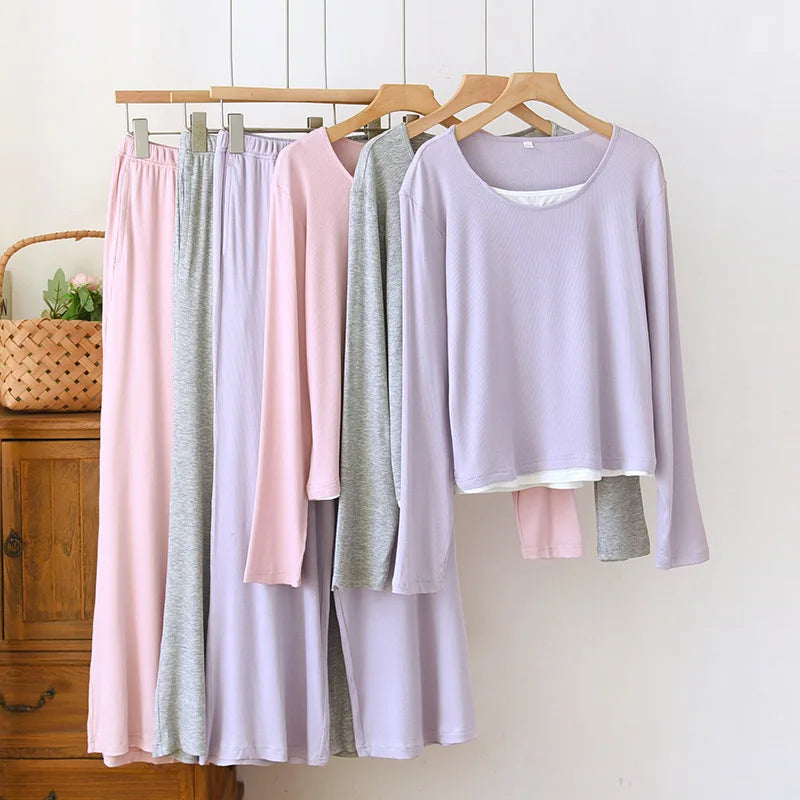 Women's Pajamas Set Two Piece Sleepwear Combed Cotton Pyjamas New Spring Autumn Long Sleeve Night Suits For Woman Nightwear