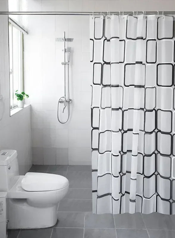 Cortinas de ducha de baño Impermeable Cortina de baño PEVA Patrón geométrico moderno a cuadros Decoración del hogar de granja Translúcido