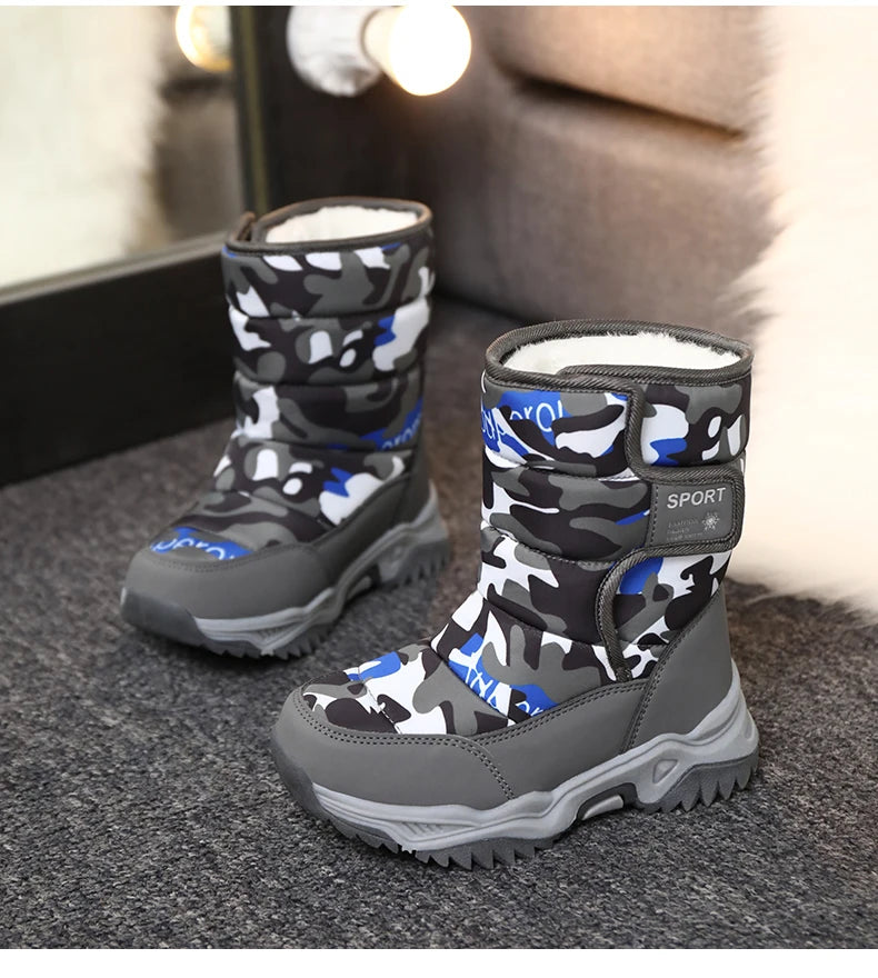 Winter Children Shoes Plush Waterproof Fabric Non-Slip Girl Shoes Rubber Sole Snow Boots Fashion Warm Outdoor Boots