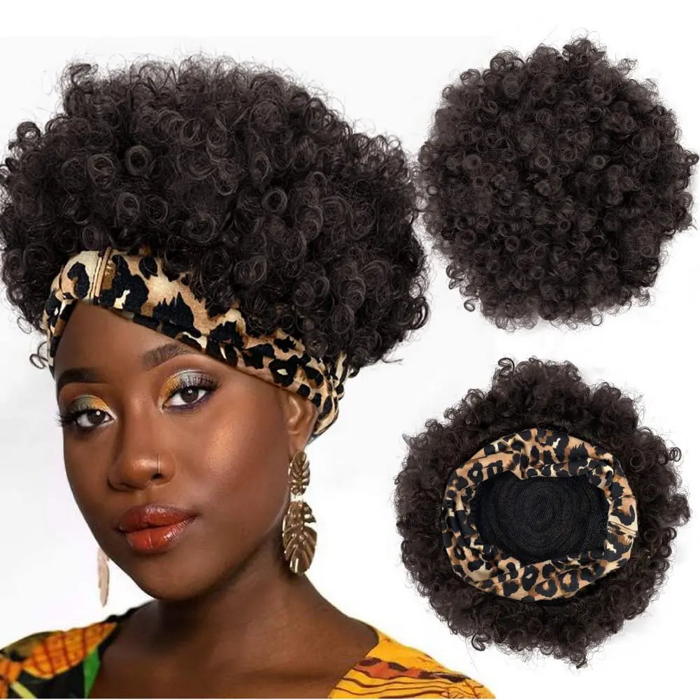 Short Ombre Headband Wig Kinky Curly Headband Wig with Bangs for Women Synthetic Afro Curly Wig with Headband Attached Blonde K