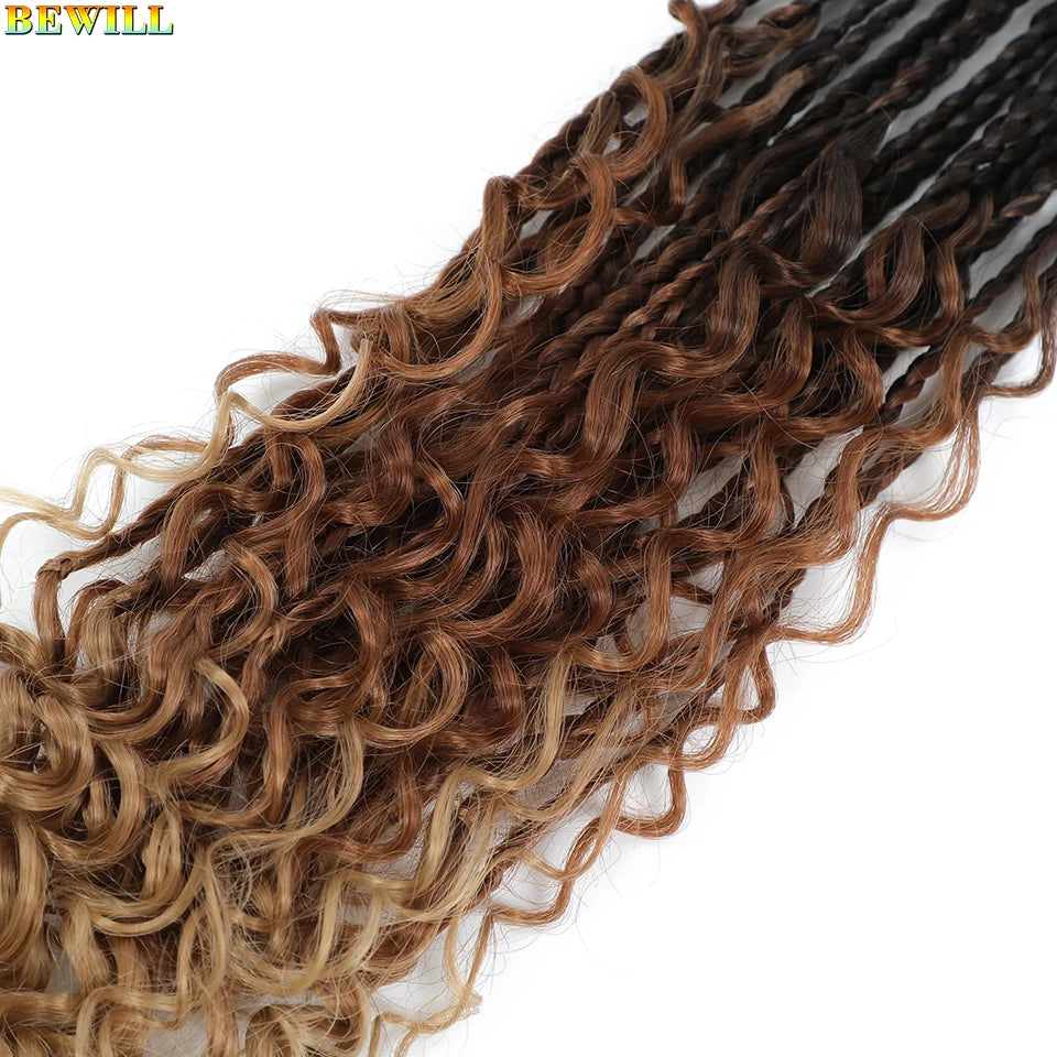 18" Long Boho Braids Extensions Goddess Box Braids Crochet Hair Black Purple Pink Synthetic Braiding Hair Bohemian Hippie Braids