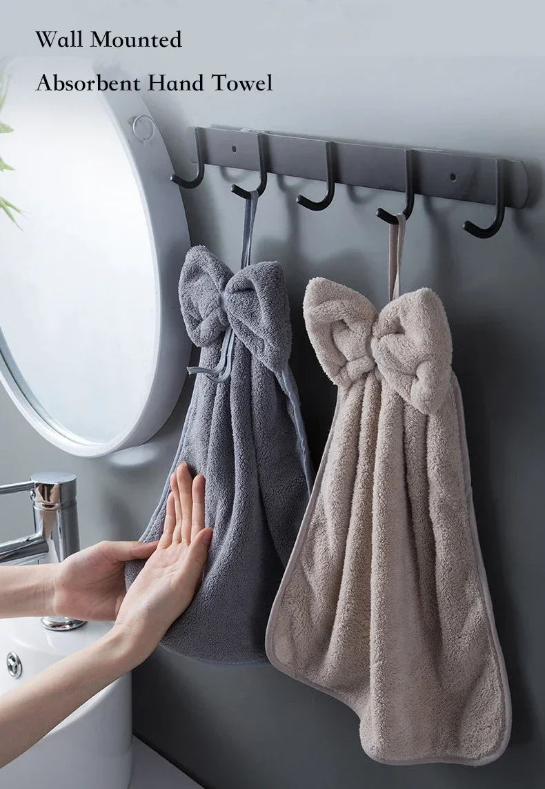 Toallas de mano con lazo para cocina, baño, de terciopelo coral, microfibra, suaves, de secado rápido, absorbentes, paños de limpieza, toalla de rizo para sauna en casa