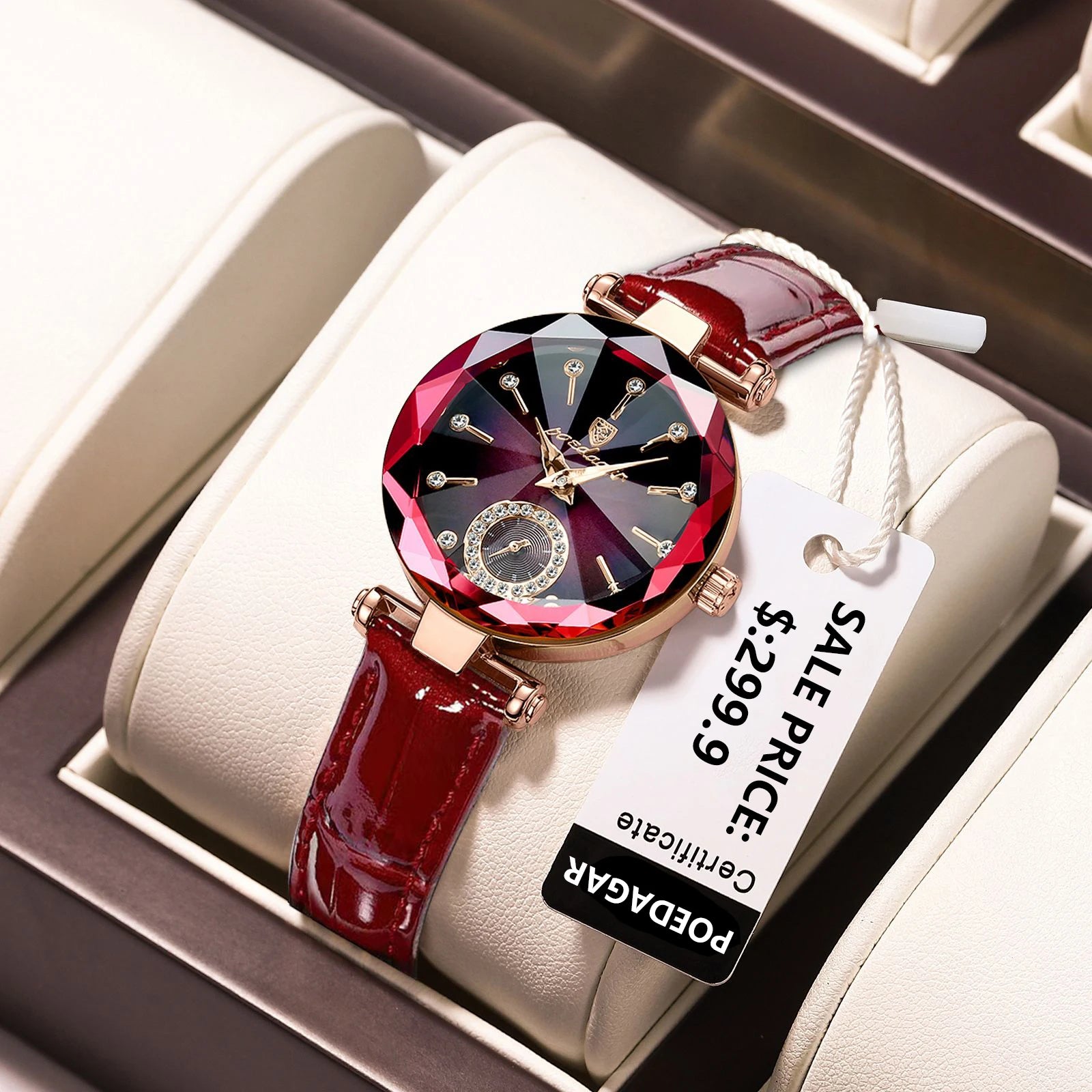 POEDAGAR Relojes de mujer, moda, esfera de diamante, cuero, cuarzo, marca superior de lujo, resistente al agua, reloj de pulsera para mujer, regalo para novia