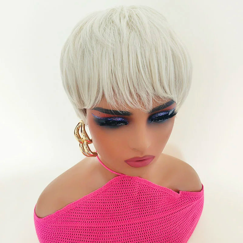 Pixie Cut Wigs With Bangs Blond Short Layered Pixie Wigs Natural Synthetic Hair For Women Daily Use 6 Inch
