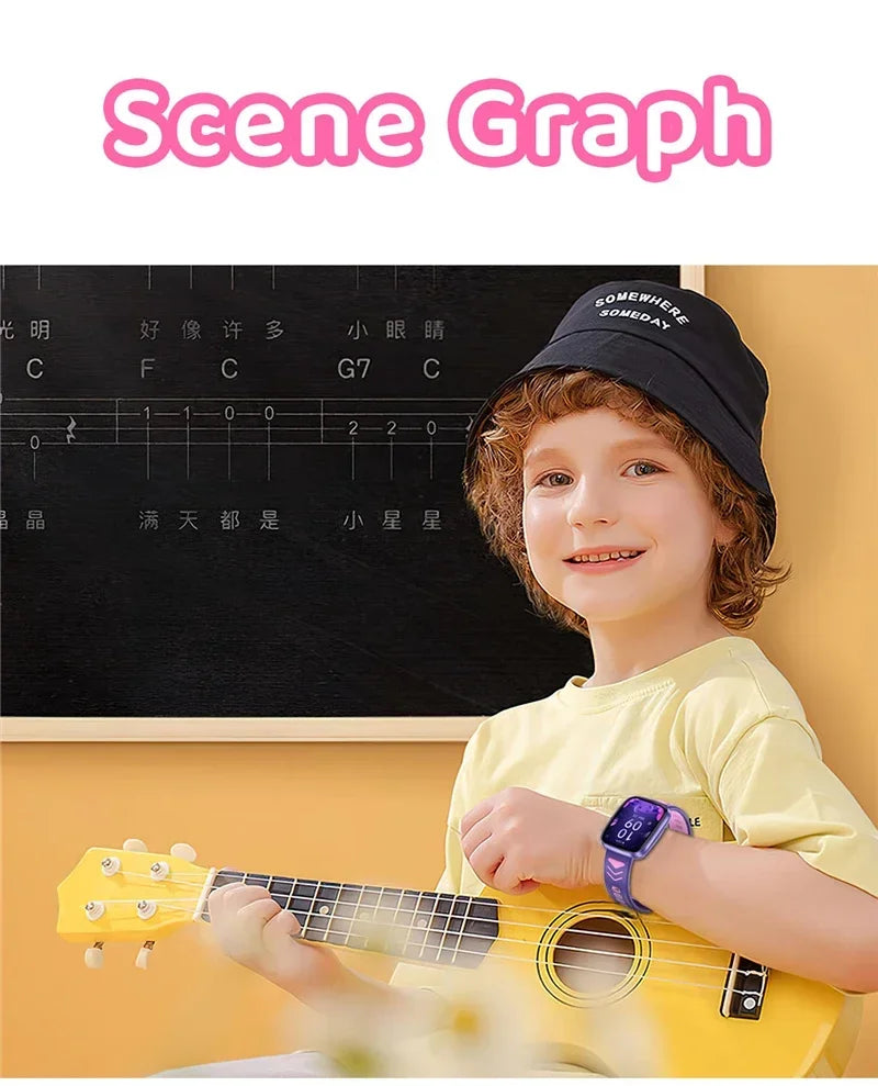 Montre connectée pour enfants, écran tactile HD, fréquence cardiaque, jeux, musique, cadeau pour garçons et filles, pour iOS et Android