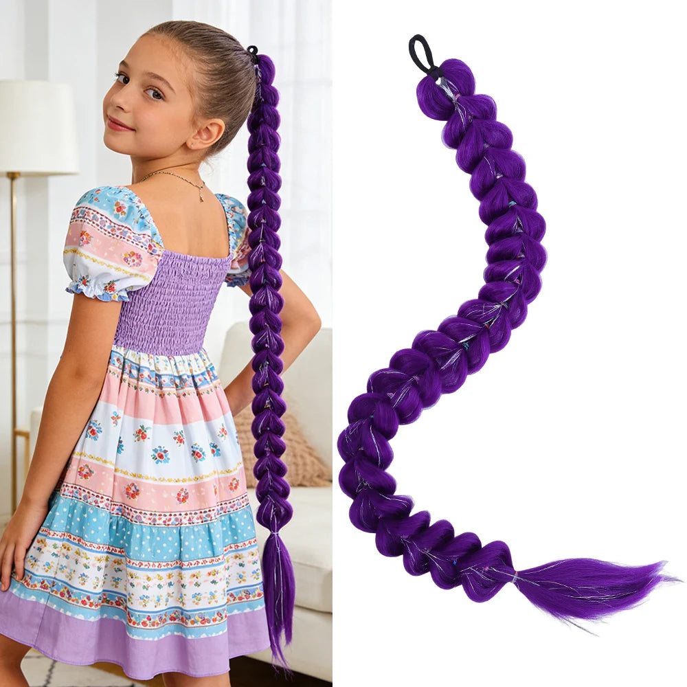 32" Extra-Long Synthetic Purple Braided Wig | Shimmering Metallic | Kids Christmas Costume Hairpiece