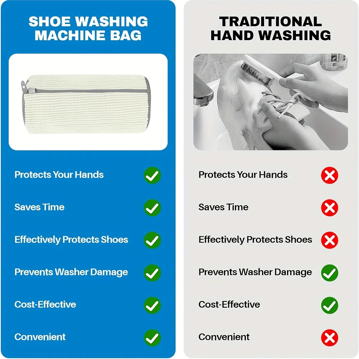 Bolsa de lavado de zapatos Fluffy Fiber 360° Surround Cleaning - Bolsa de lavandería reutilizable, duradera, lavable a máquina con cierre de cremallera (1 unidad)