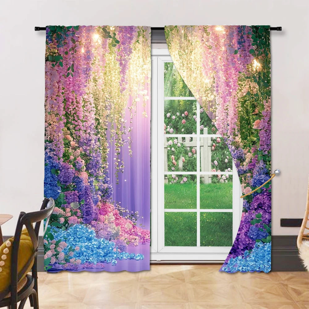 2 Piezas Cortina de Ventana Multiusos Ensoñadora Material de Poliéster Elegante Patrón Floral Diseño de Cortinas para Ventana Estética para la Decoración de Habitaciones