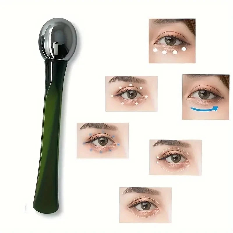 1 aplicador de crema de ojos con rodillo de masaje, espátula cosmética, cuchara facial antiarrugas de aleación dorada, herramienta delgada para el cuidado de la piel del rostro