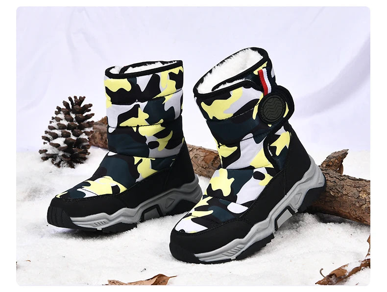 Winter Children Casual Shoes Girls Non-slip Warm Fur Snow Boots Boys Tactical Sneakers Kids Outdoor Footwear Padded Boots Female